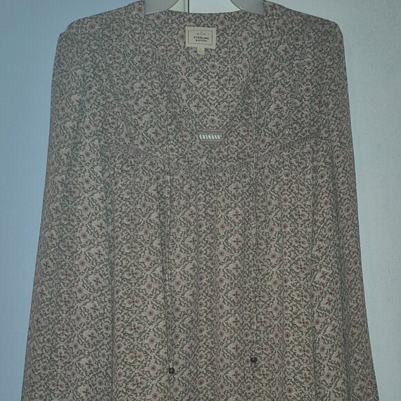 Sterling & Stitch LS Top Blouse Green Peach Floral Polyester Women's XL NEW - Picture 1 of 3